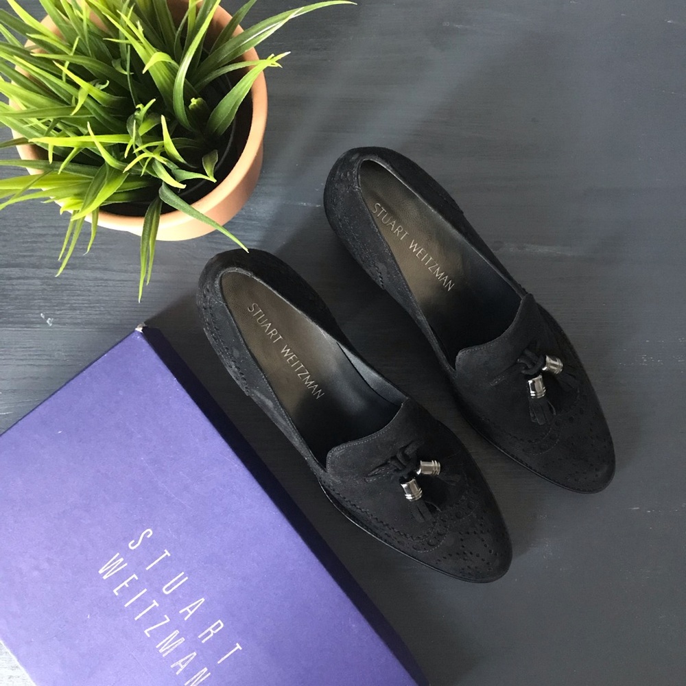 Stuart Weitzman Chunky Black Suede Heel